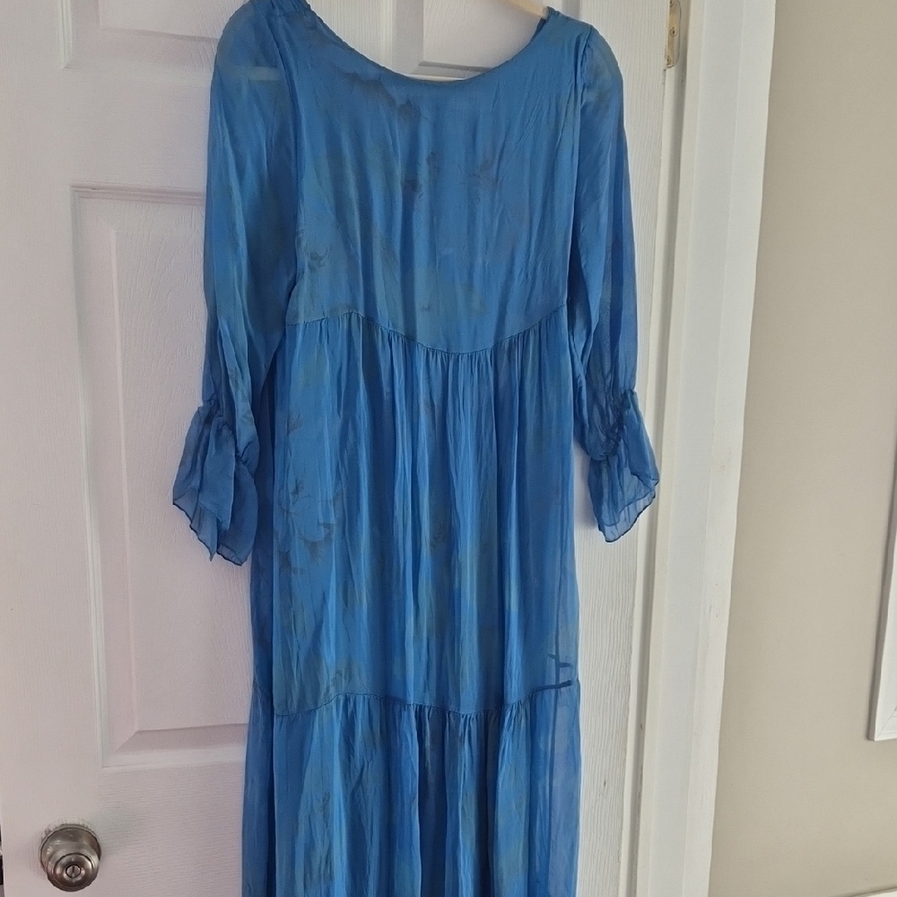 GUISY Blue Sheer Maxi Dress - Lightweight Layered Women's Dress - Picture 11 of 14